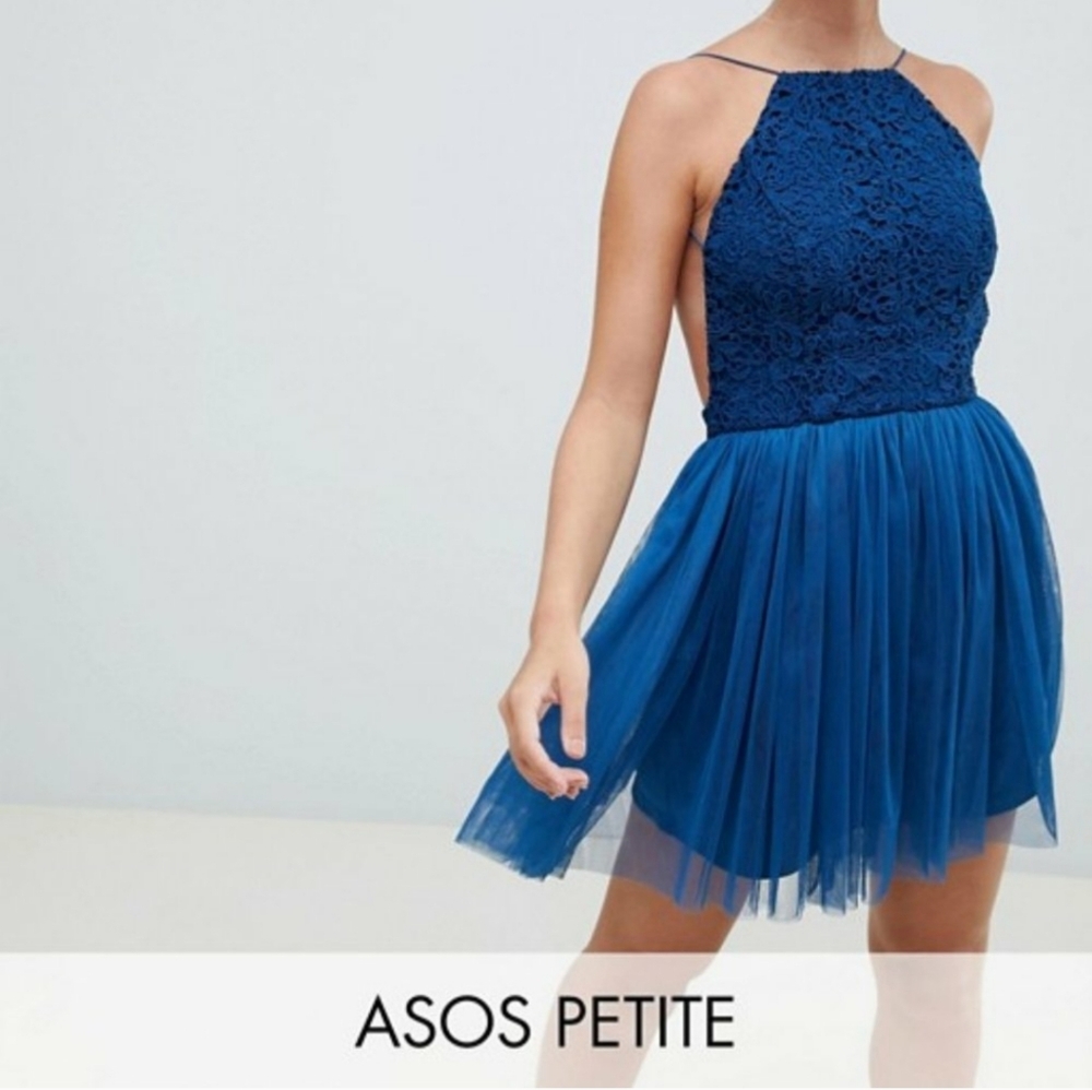 ASOS mini blue tulle halter dress size 4 petite